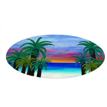 Palm Tree tropical design round chenille area rugs of my art. Approximately 60",