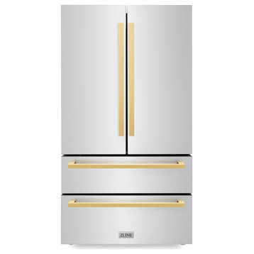 Autograph Refrigerator, Stainless With Flat Gold Handles, RFMZ-36-FG