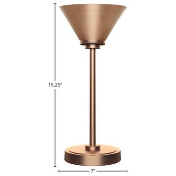 Luna 1-Light Table Lamp, New Age Brass/New Age Brass Cone Metal Shade