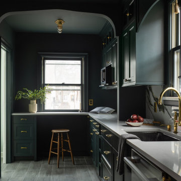 Custom Kitchen Rebuild: Dark Cabinetry, Quartz, and a Record Room Below