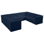 Meridian Furniture - Relax Velvet Upholstered 8-Piece U-Shaped Modular Sectional, Navy - Bolster a contemporary vibe in your living room with this Relax navy modular sectional. Soft navy velvet upholstery offers delicate comfort, making this sectional cozy for anyone who sits in it. Biscuit tufting gives this sectional texture and a modern style, adding extra comfort and elegance to your living space. It's modular design allows you to create infinite configurations, making it a versatile piece to add to your home. A latch underneath the sectional makes it easy to attach to other pieces.