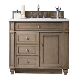 36 inch Antique Single Sink Bathroom Vanity Whitewashed Walnut Finish - Bathroom Vanities And Sink Consoles