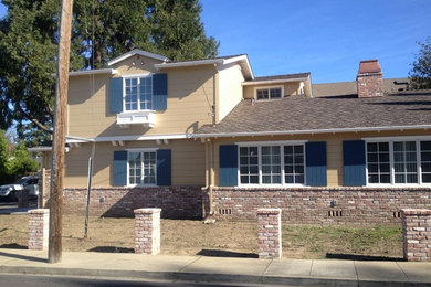 Large elegant beige two-story wood exterior home photo in San Francisco