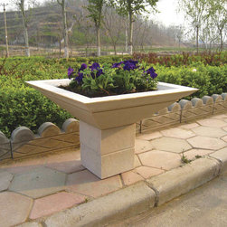 KuStone Square Cubic 24" Crushed Stone Planter - Outdoor Pots And Planters