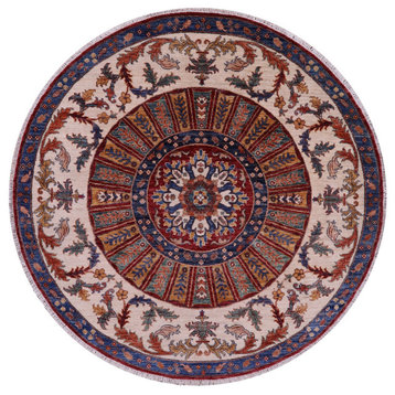 6' Round Handmade Persian Fine Serapi Wool Rug - Q18744