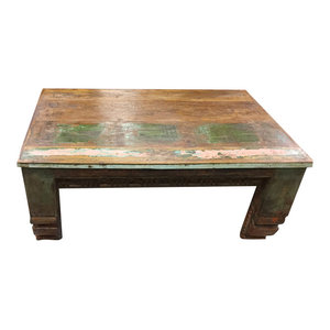 Mogul Interior - Consigned Antique Low Floor Corbels Coffee Table, Chai Table Rustic Furniture - Coffee And Accent Tables