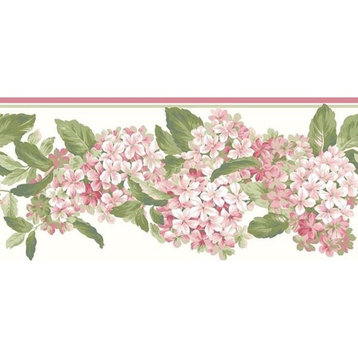 York Wallcoverings Coral Hydrangea Floral Soft White Wallpaper Border AK7438B
