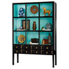 Distressed Black and Aqua Blue Elmwood Grand Zen Asian Bookcase