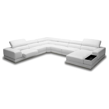 Mitzy Modern White Leather U Shaped Sectional Sofa