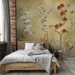 Japanese Garden Wallpaper for Luxury Homes in Gold Colors - Wallpaper