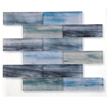 Art Wood Ocean Glass Tile Brick Pattern Blue 2x6 Mosaic Tile for Walls