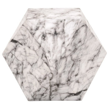 Star International Furniture District Facet Stone Accent Table in Ivory Marble