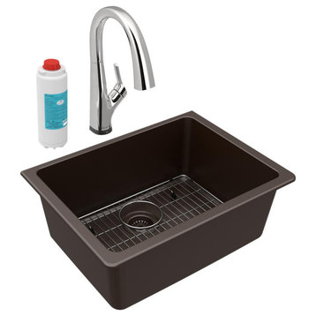 Quartz Classic 25" Undermount Sink Kit With Filtered Faucet, Mocha