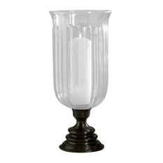 Step Base Hurricane With Amber Fluted Glass, Bronze