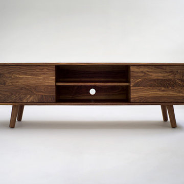 Solid Black Walnut Media Console/ TV Stand/ Cabinet with Beveled Edges