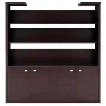 74.75” Modern Madison Dark Walnut Wood Shelf Open Shelving Hidden Storage