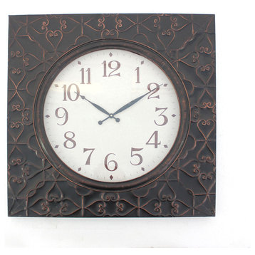 28" Square Brown Glass Analog Wall Clock