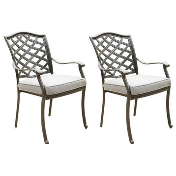 Fletcher Aluminum Dining Arm Chair With Cushion, Set of 2, Cast Slate Sunbrella