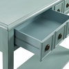 Farmhouse Console Table, Spacious Drawers With Round Antique Bronze Pulls, Teal