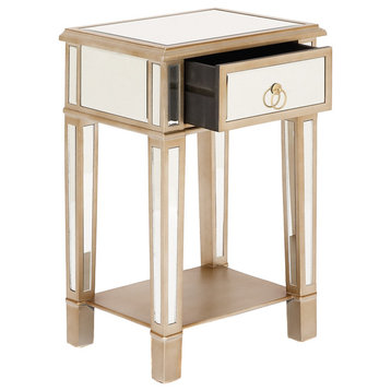 Urban Designs Christie Wooden Mirror Side Table Nightstand with Drawer