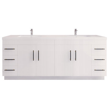 Rosa 84" Double Sink Freestanding Vanity with Reinforced Acrylic Sinks, High Gloss White
