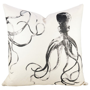 Inky Friends Pillow, White and Charcoal