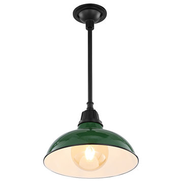Jasper 12.25" 1-Light Farmhouse Indoor/Outdoor Iron LED Pendant, Green/Black