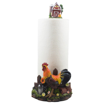 Country Rooster Farm Scene, Kitchen Countertop Paper Towel Holder
