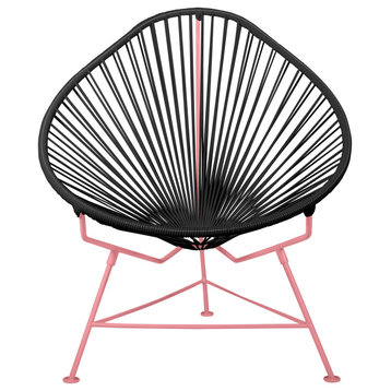 Acapulco Indoor/Outdoor Handmade Lounge Chair New Frame Colors, Black Weave, Coral Frame