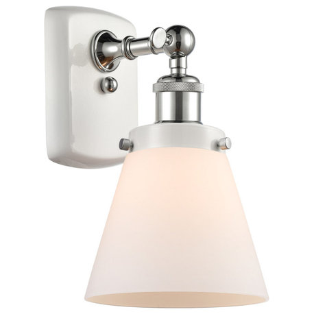 Ballston Small Cone 1 Light Wall Sconce, White and Polished Chrome, Matte White