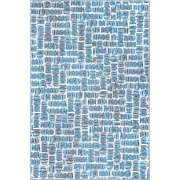 nuLOOM Mitzi Abstract Lines Machine Washable Area Rug, Blue 3' x 5'