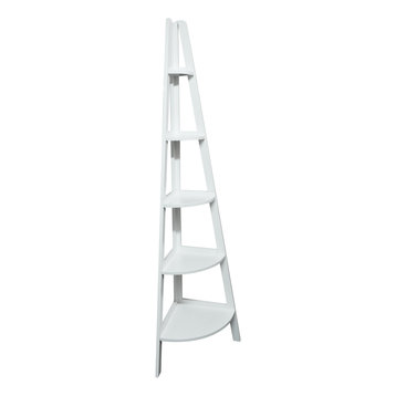 5-Shelf Corner Ladder Bookcase, White