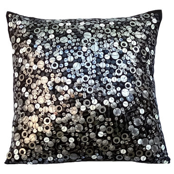 Black Throw Pillows 20"x20" Sofa Pillow Covers, Dotted Art Silk, Black Night