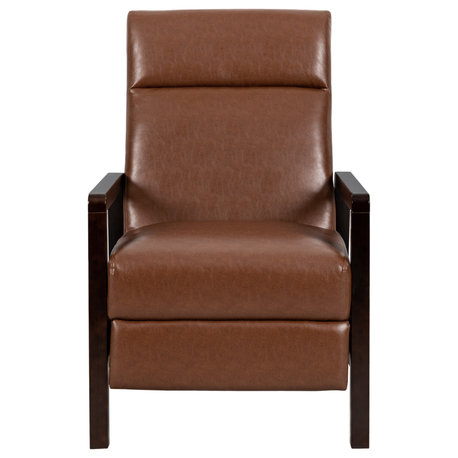 Miramichie Mid Century Modern Faux Leather Recliner, Cognac Brown/Dark Espresso