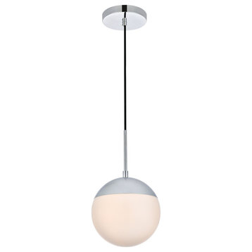 Midcentury Modern Chrome And Frosted White 1-Light Pendant