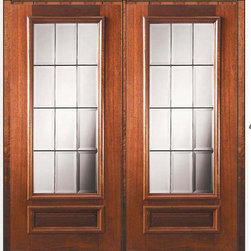 Prehung French Double Door 80 Mahogany French 1 Panel 3/4 Lite Glass - Patio Doors