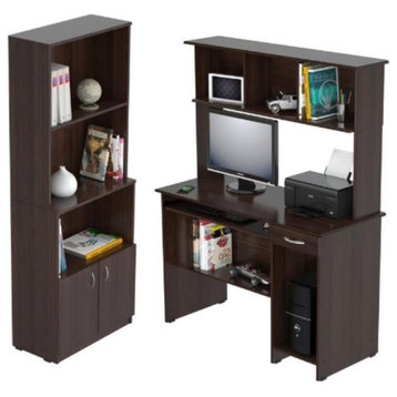 Home Square 2-Piece Set with Computer Desk with Hutch and 3 Shelf Bookcase