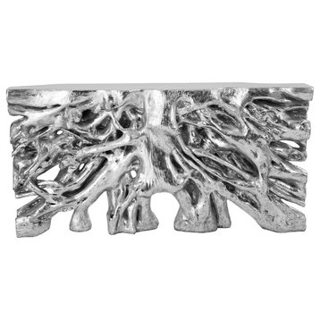 Square Root Console Table, Silver Leaf