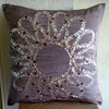 Sequins Flower Purple Euro Sham, Art Silk 26"x26" Euro Pillow, Plum Blossom