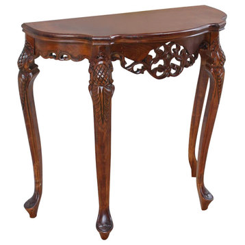 Windsor Taiji Carved Wood Half-Moon Table, Walnut