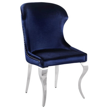 Coaster Cheyanne Velvet Upholstered Wingback Side Chair in Ink Blue