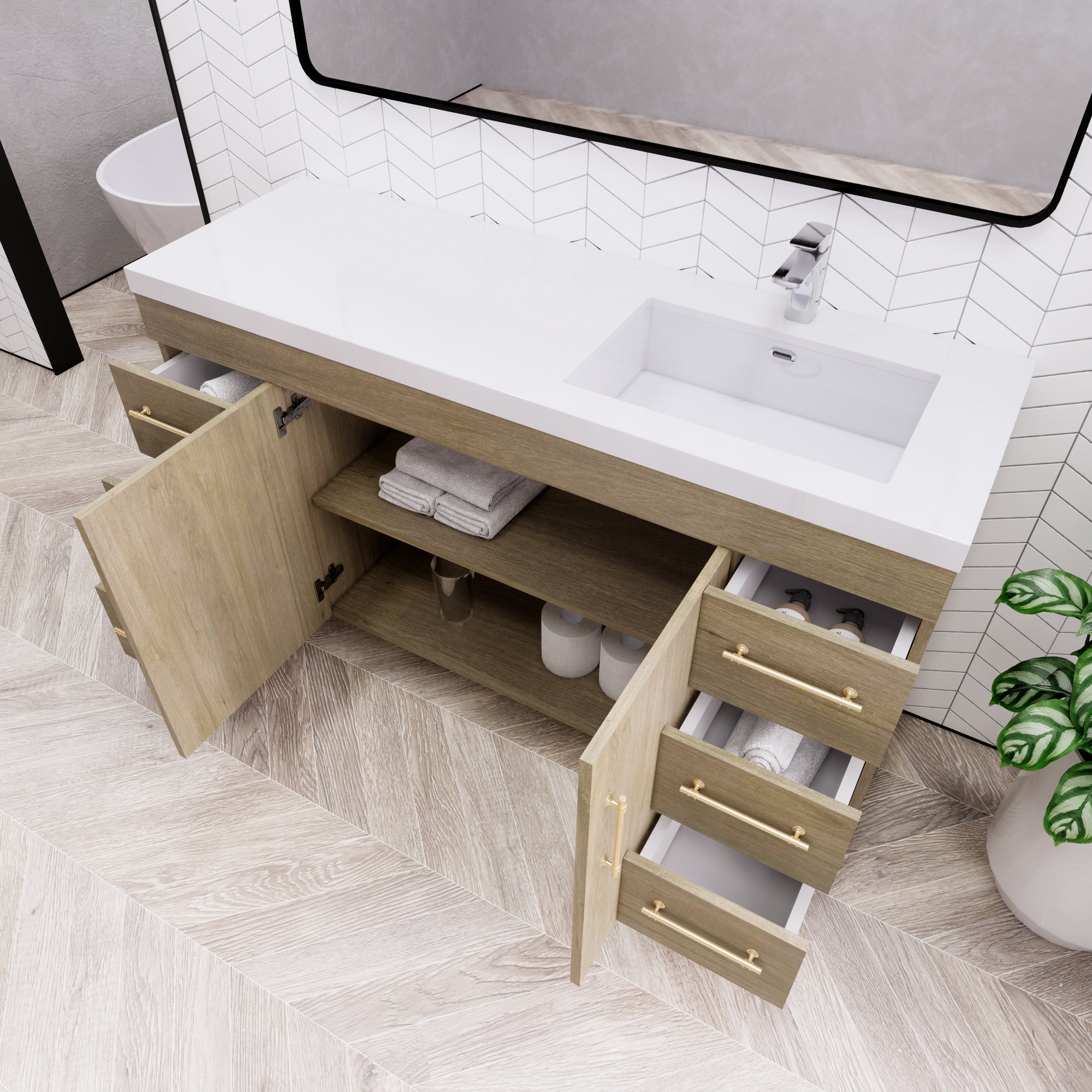 Rosa 60" Freestanding Vanity with Reinforced Acrylic Sinks (Right Side Sink) - Transitional ...