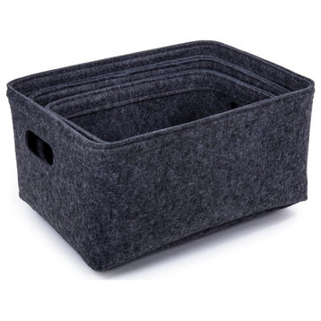 Truu Design Stylish Felt Fabric Storage Basket in Gray (Set of 3)