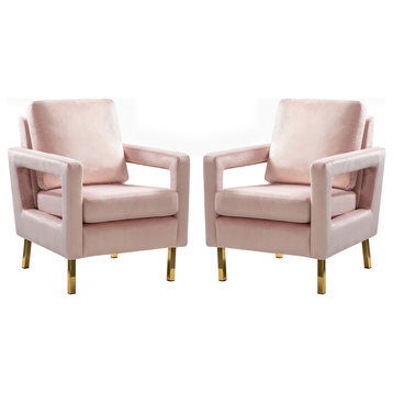 Upholstery Armchair With Metal Legs For Living Room Set of 2, Pink