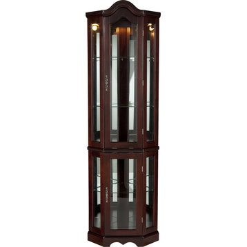 Lighted Corner Curio Cabinet - Mahogany