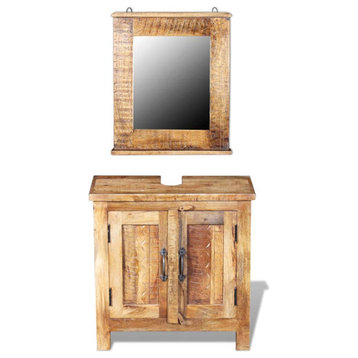 vidaXL Bathroom Cabinet with 2 Doors Vanity Cabinet with Mirror Solid Mango Wood