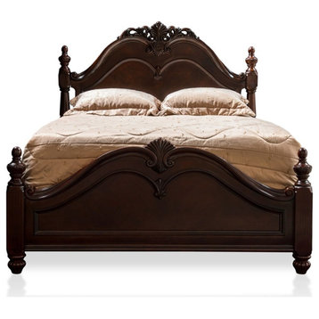 Furniture of America Ruben Traditional Wood Queen Poster Bed in Cherry