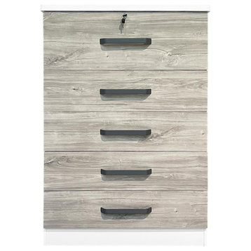 Better Home Products Xia 5 Drawer Chest of Drawers in White & Gray Oak