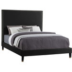 Meridian Furniture - Harlie Velvet Upholstered Bed, Black, Full - Give your room an instant boost of drama and style when you add this Harlie bed to the mix. This full-size bed features a soft black velvet exterior that's both chic and sleekand just the thing to add modern beauty to your decor. Brass nailheads lend this magnificently crafted bed an elegant vibe, while brass caps on the leg amplify its sophisticated demeanor. An extra-tall design makes sure this Harlie bed gets the bulk of attention in your bedroom.