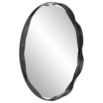 Ripley Matte Black Round Mirror, Modern, Metal, 35 X 35
